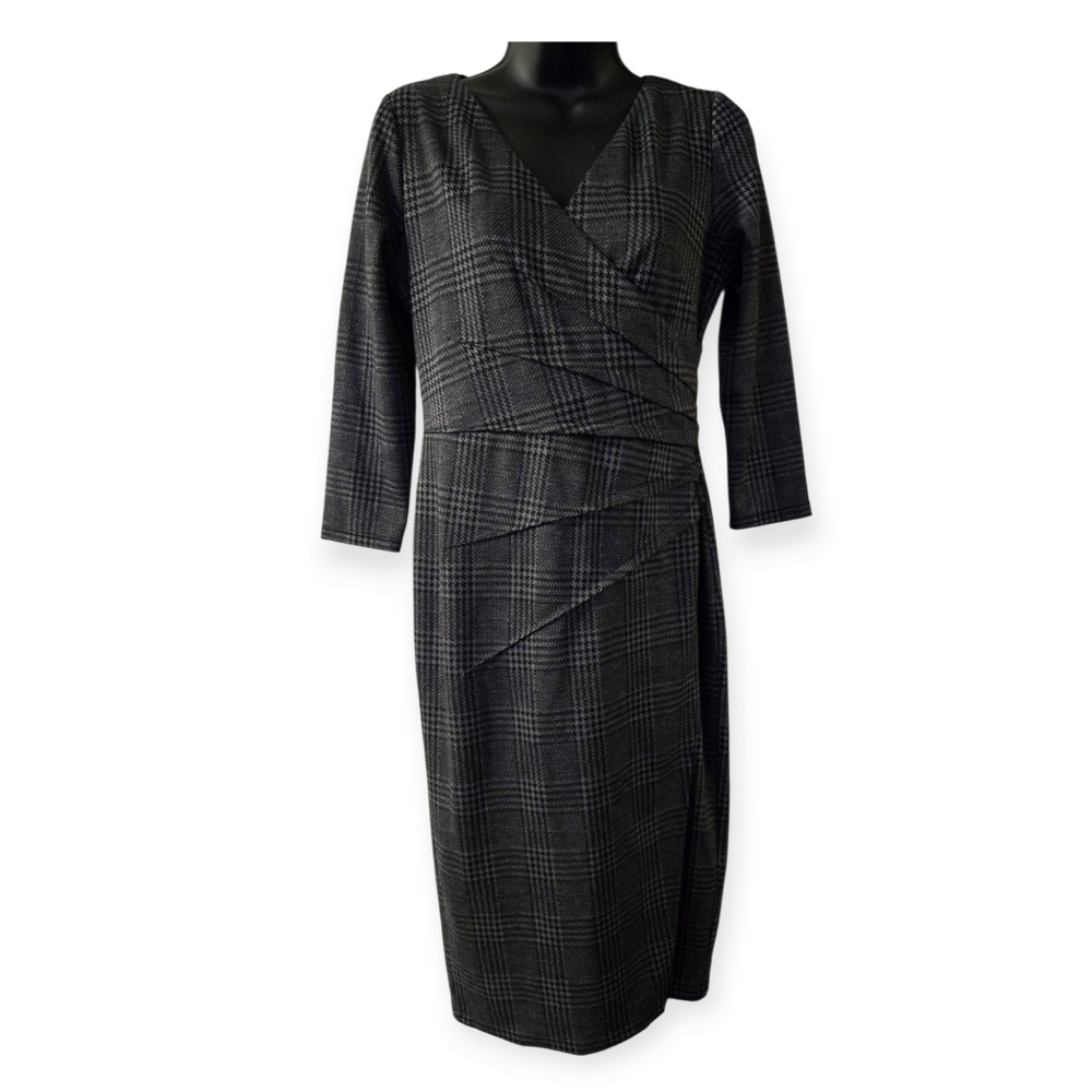 Calvin Klein Collection Black Plaid Long Sleeve Dress